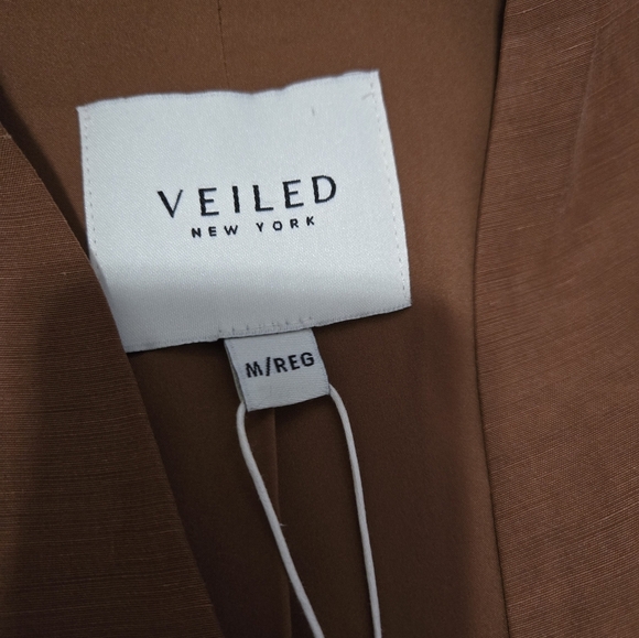 VEILED-NWT- Linen Longline Cupro Double-Breasted Blazer in Baked Clay. Medium - Picture 6 of 11